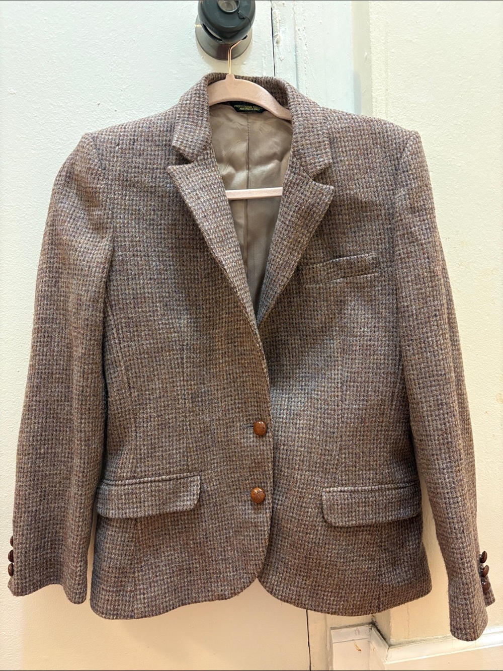 Harris Tweed Women's Brown Tweed Blazer Jacket Size 8 100% Scottish Wool